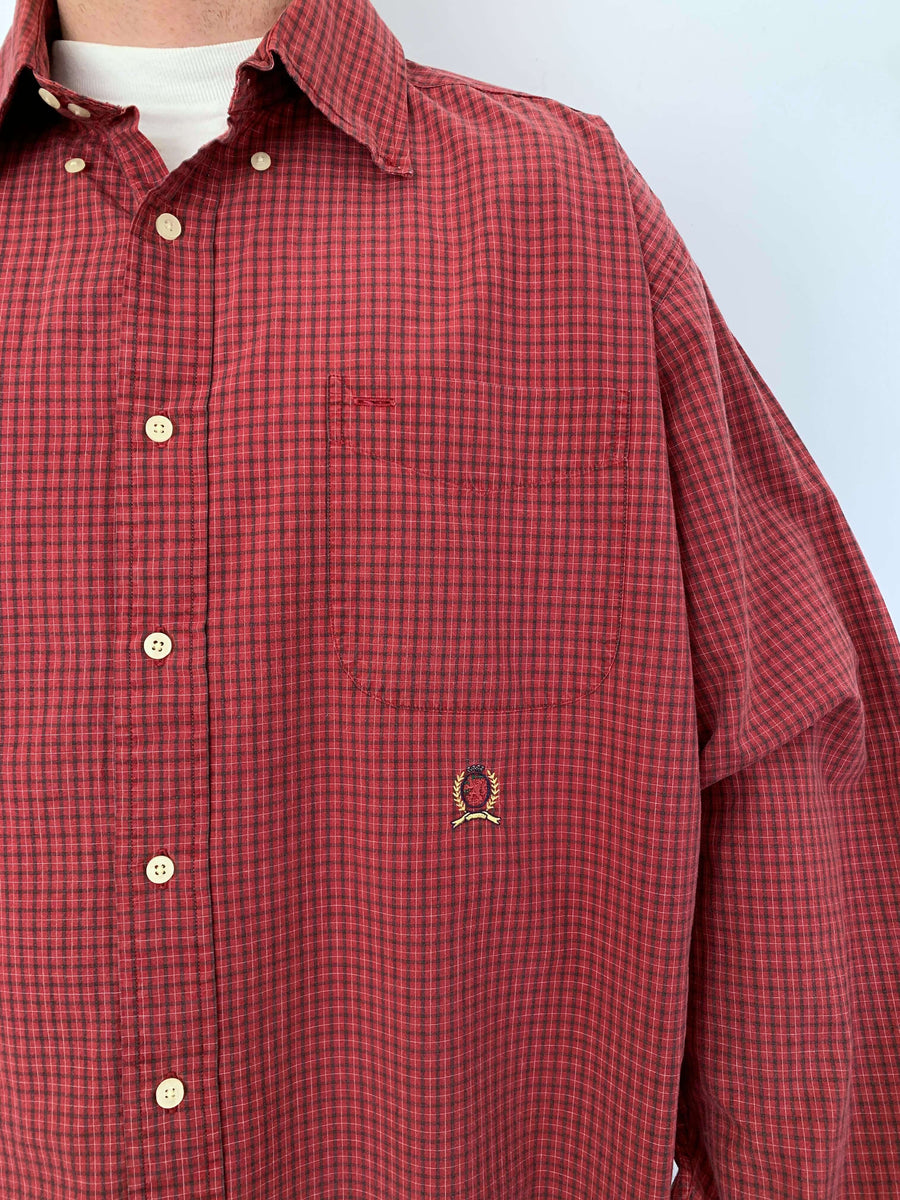 VINTAGE TOMMY EMBROIDERED CHECK BUTTON UP - XL