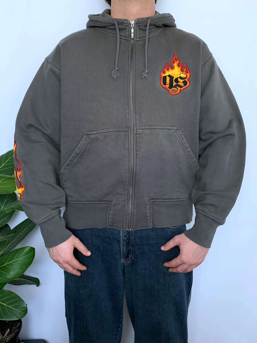 RARE VINTAGE QUIKSILVER FLAME ZIP-UP HOODIE - M/L