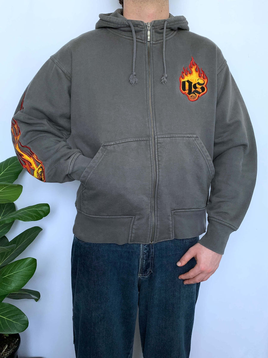 RARE VINTAGE QUIKSILVER FLAME ZIP-UP HOODIE - M/L