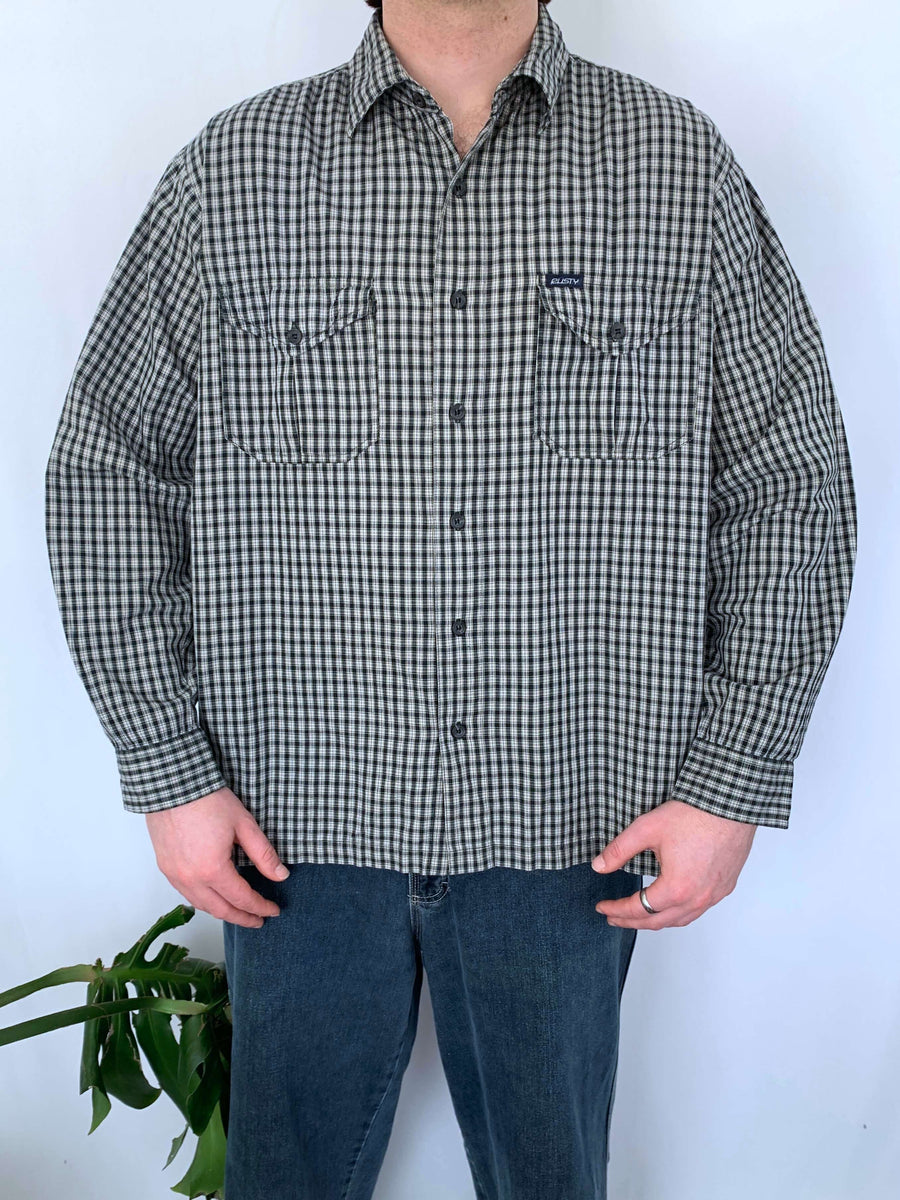 VINTAGE RUSTY CHECK BUTTON UP - L