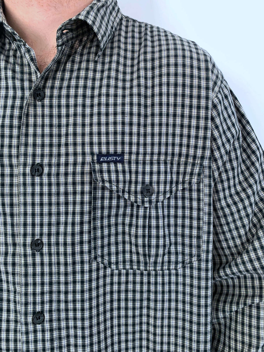 VINTAGE RUSTY CHECK BUTTON UP - L