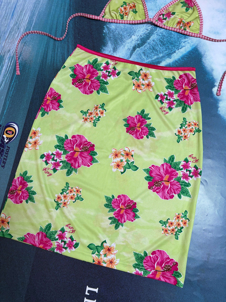 ULTRA RARE VINTAGE ROXY HIBISCUS/GINGHAM BIKINI/SKIRT SET - 10