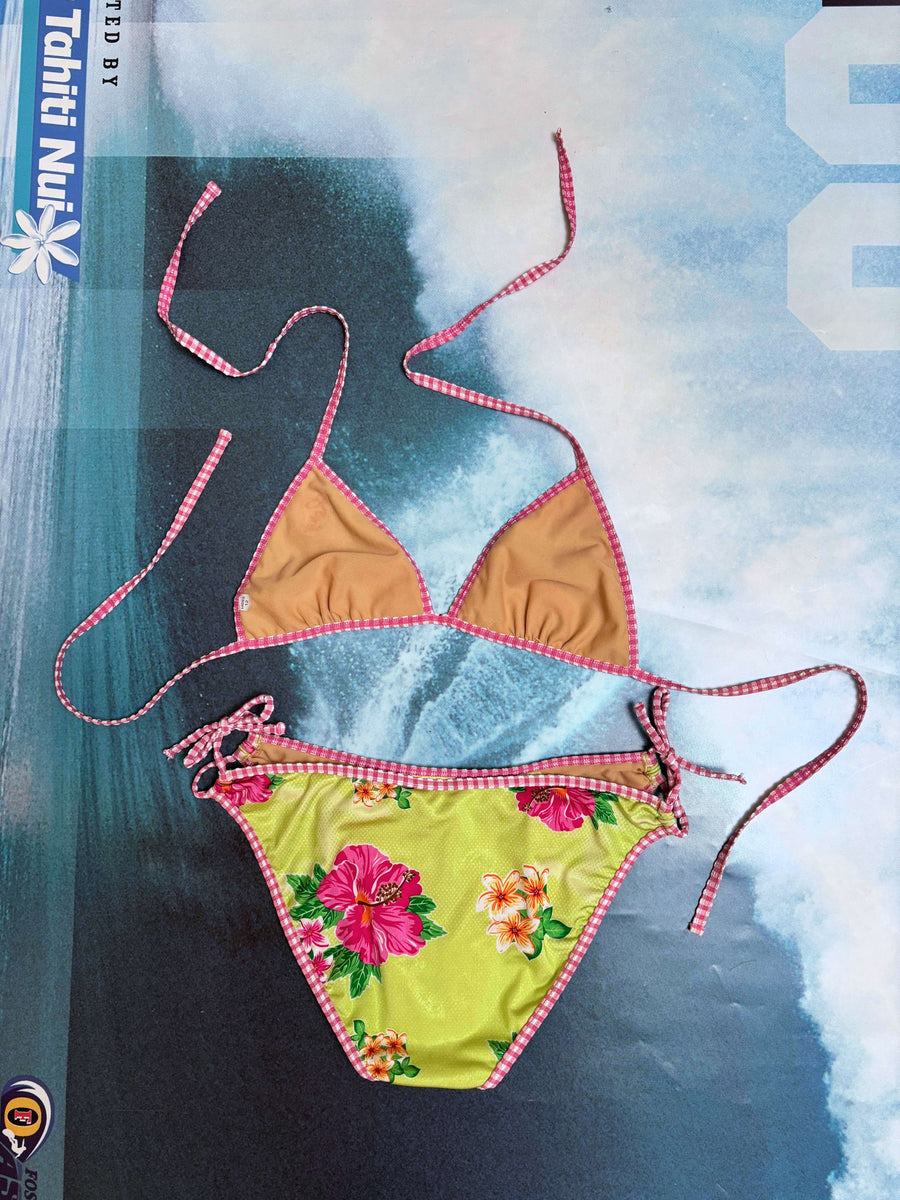 ULTRA RARE VINTAGE ROXY HIBISCUS/GINGHAM BIKINI/SKIRT SET - 10