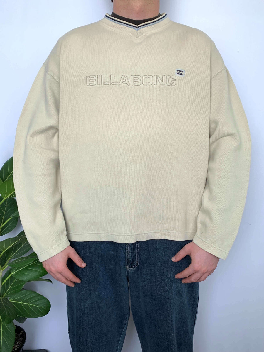 VINTAGE BILLABONG EMBROIDERED SPELLOUT RIBBED JUMPER - M/L