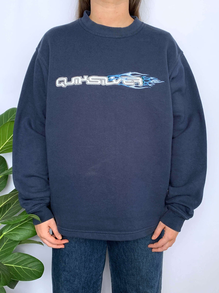 RARE VINTAGE QUIKSILVER EMBROIDERED FLAME CREWNECK - S