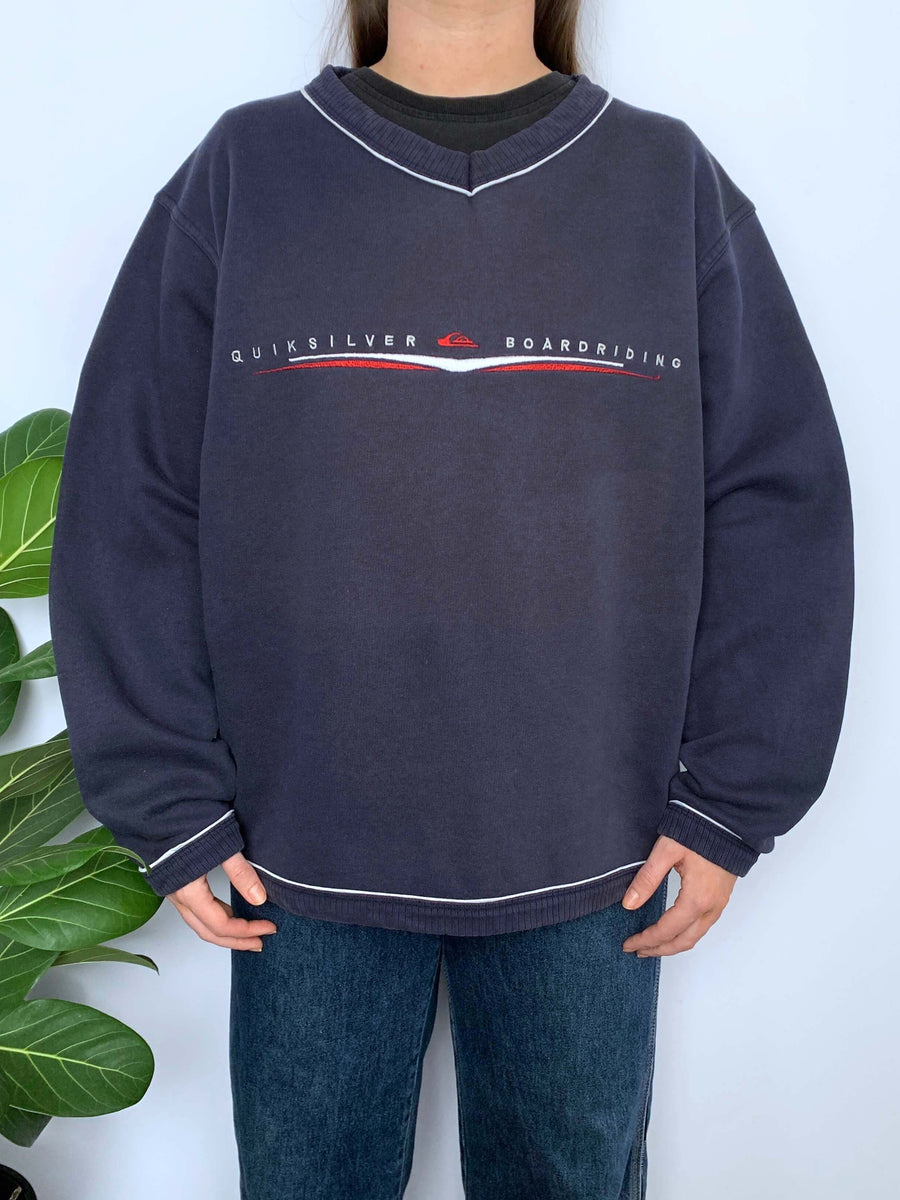 VINTAGE QUIKSILVER BOARDRIDING EMBROIDERED JUMPER - S