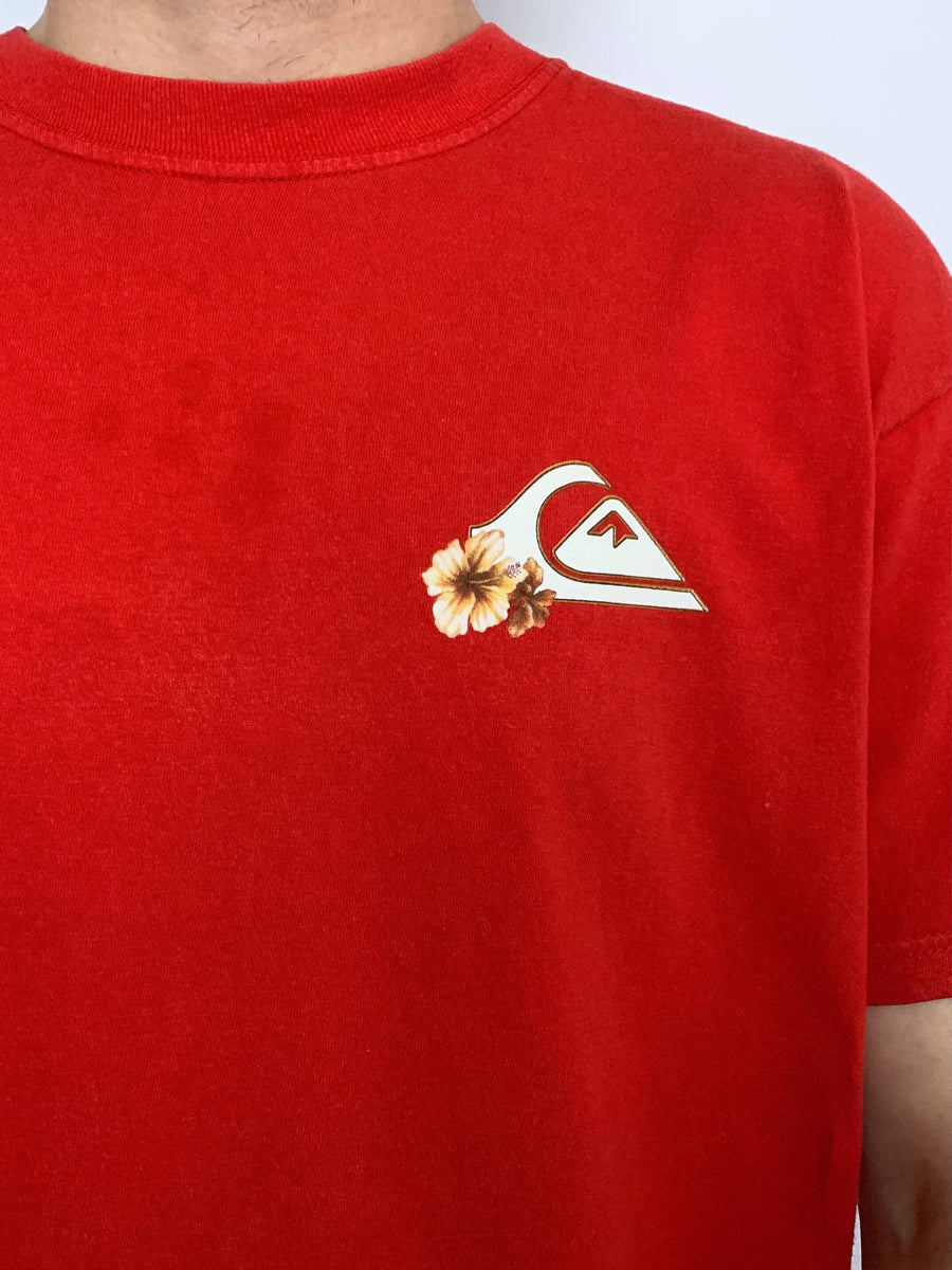 VINTAGE QUIKSILVER HIBISCUS LOGO TEE - L