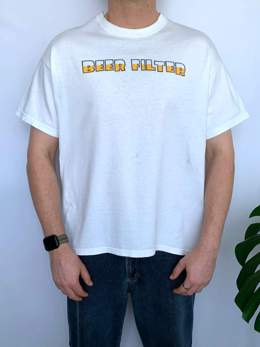 VINTAGE 'BEER FILTER' SPELLOUT TEE - M/L