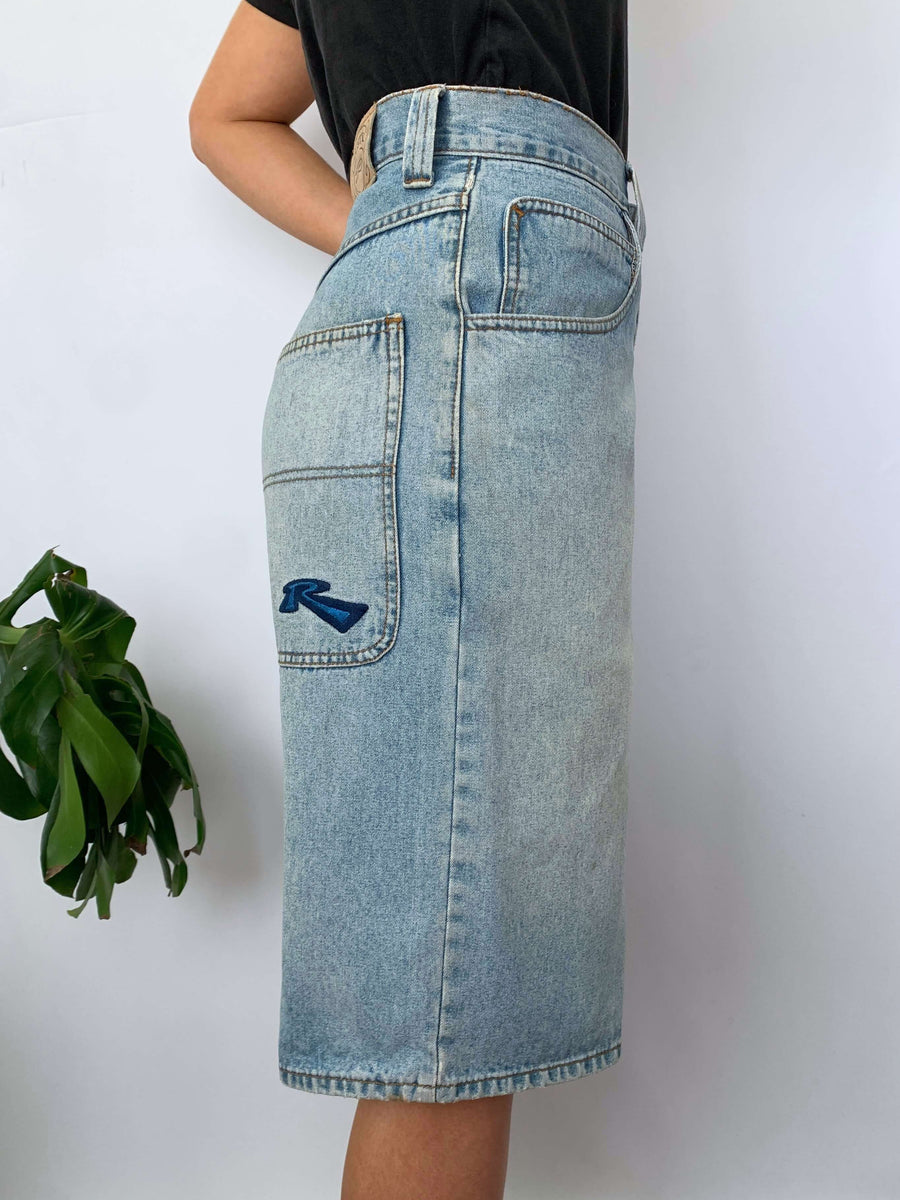 RARE 90S LIGHTWASH RUSTY EMBROIDERED JORTS