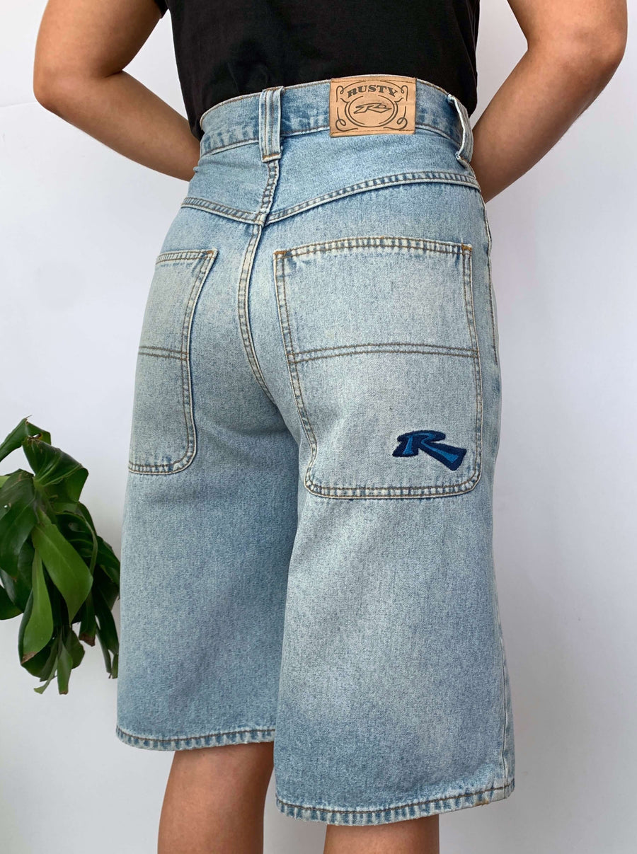 RARE 90S LIGHTWASH RUSTY EMBROIDERED JORTS - W30/31