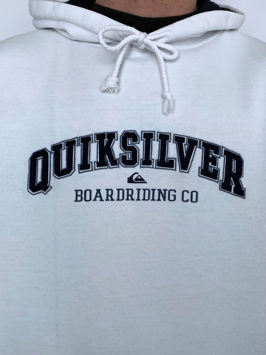 VINTAGE QUIKSILVER FELT SPELLOUT HOODIE - L
