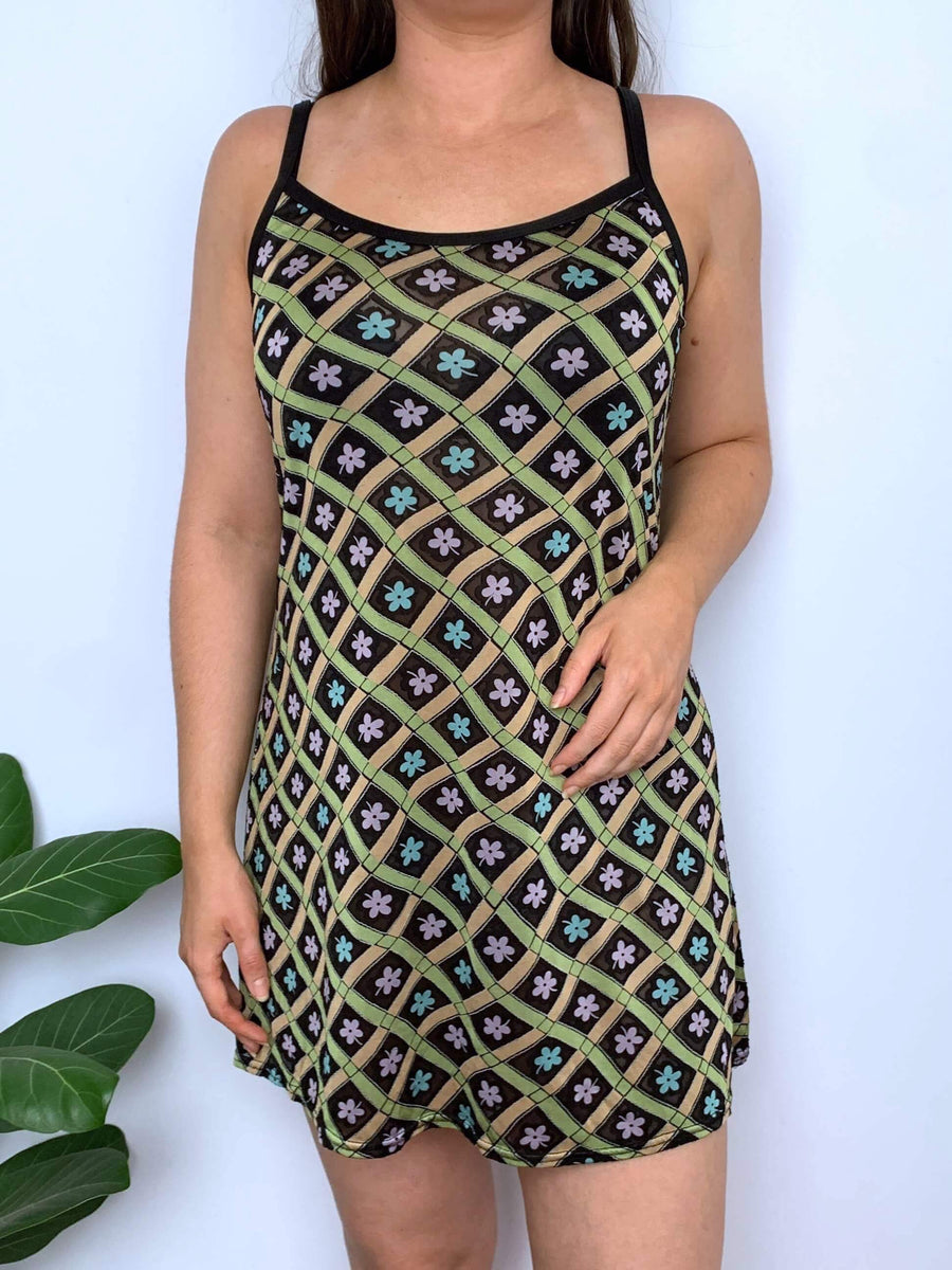 RARE 90S HOT TUNA PATTERNED MICRO-MESH MINI DRESS - 10/12