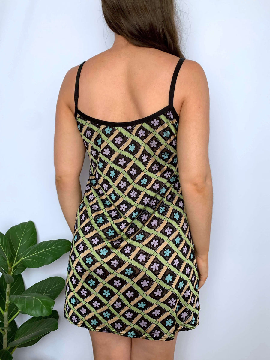 RARE 90S HOT TUNA PATTERNED MICRO-MESH MINI DRESS - 10/12