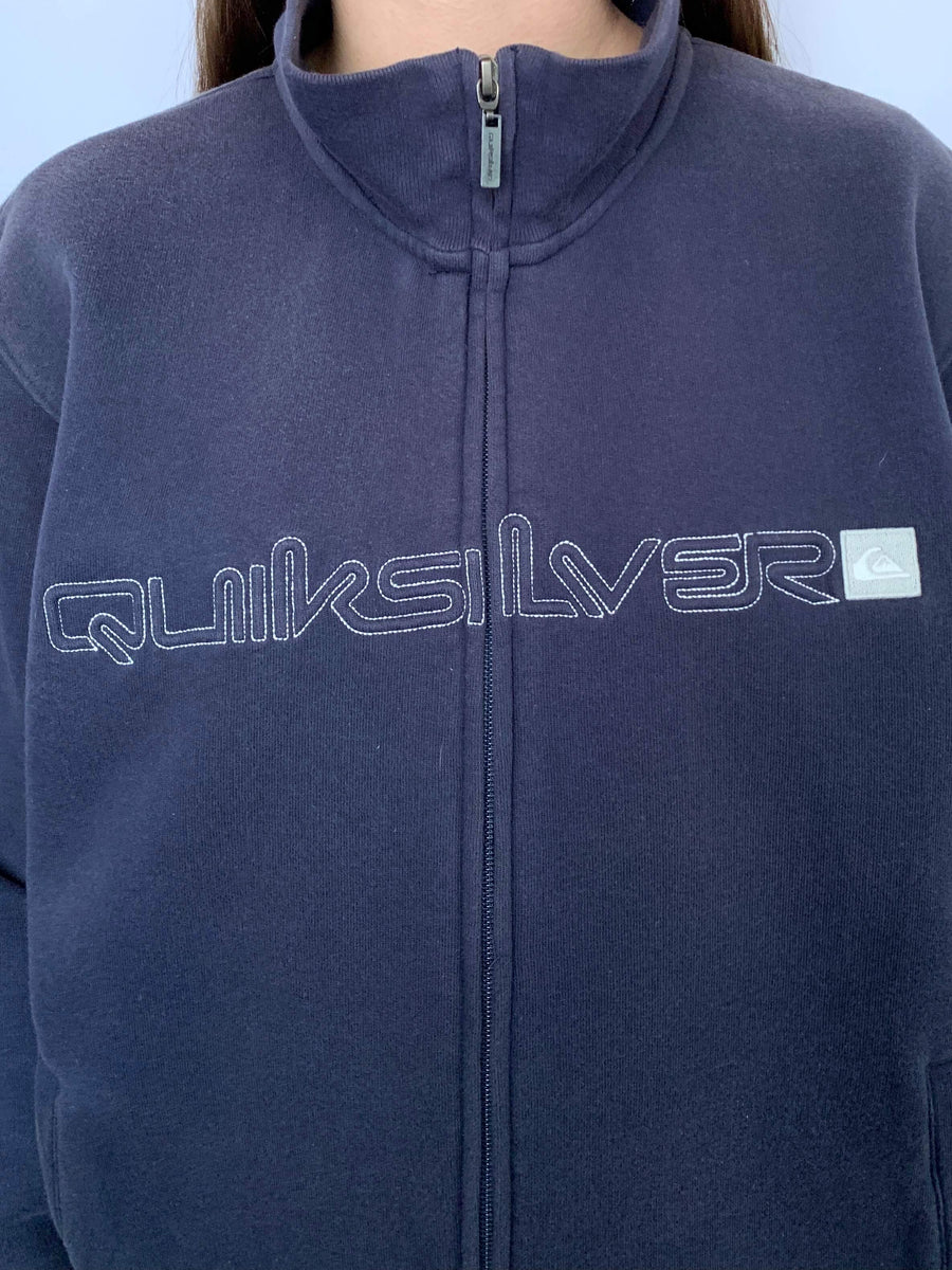 VINTAGE QUIKSILVER EMBROIDERED SPELLOUT ZIP-UP JUMPER - M