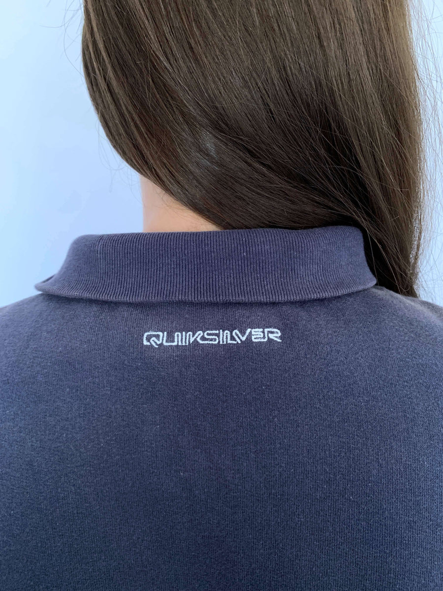 VINTAGE QUIKSILVER EMBROIDERED SPELLOUT ZIP-UP JUMPER - M