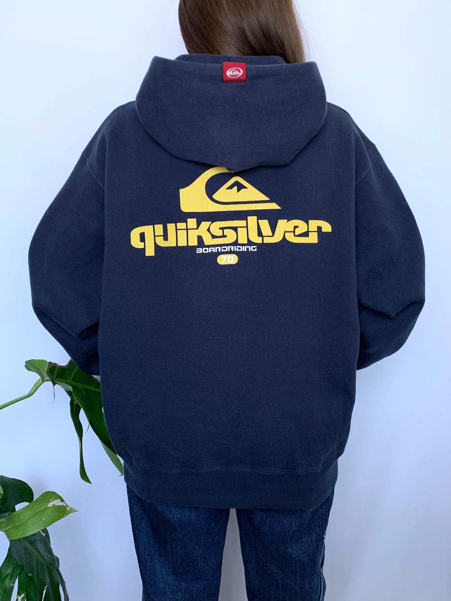 FADED VINTAGE QUIKSILVER GRAPHIC ZIP-UP HOODIE - M