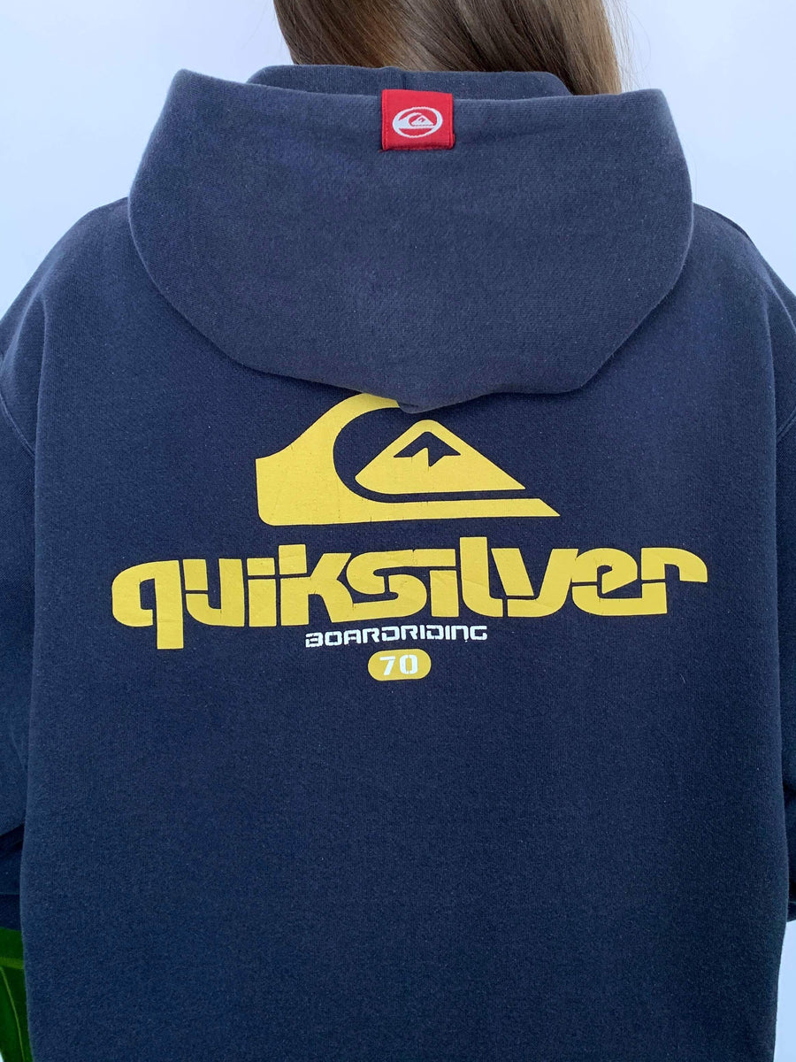 FADED VINTAGE QUIKSILVER GRAPHIC ZIP-UP HOODIE - M