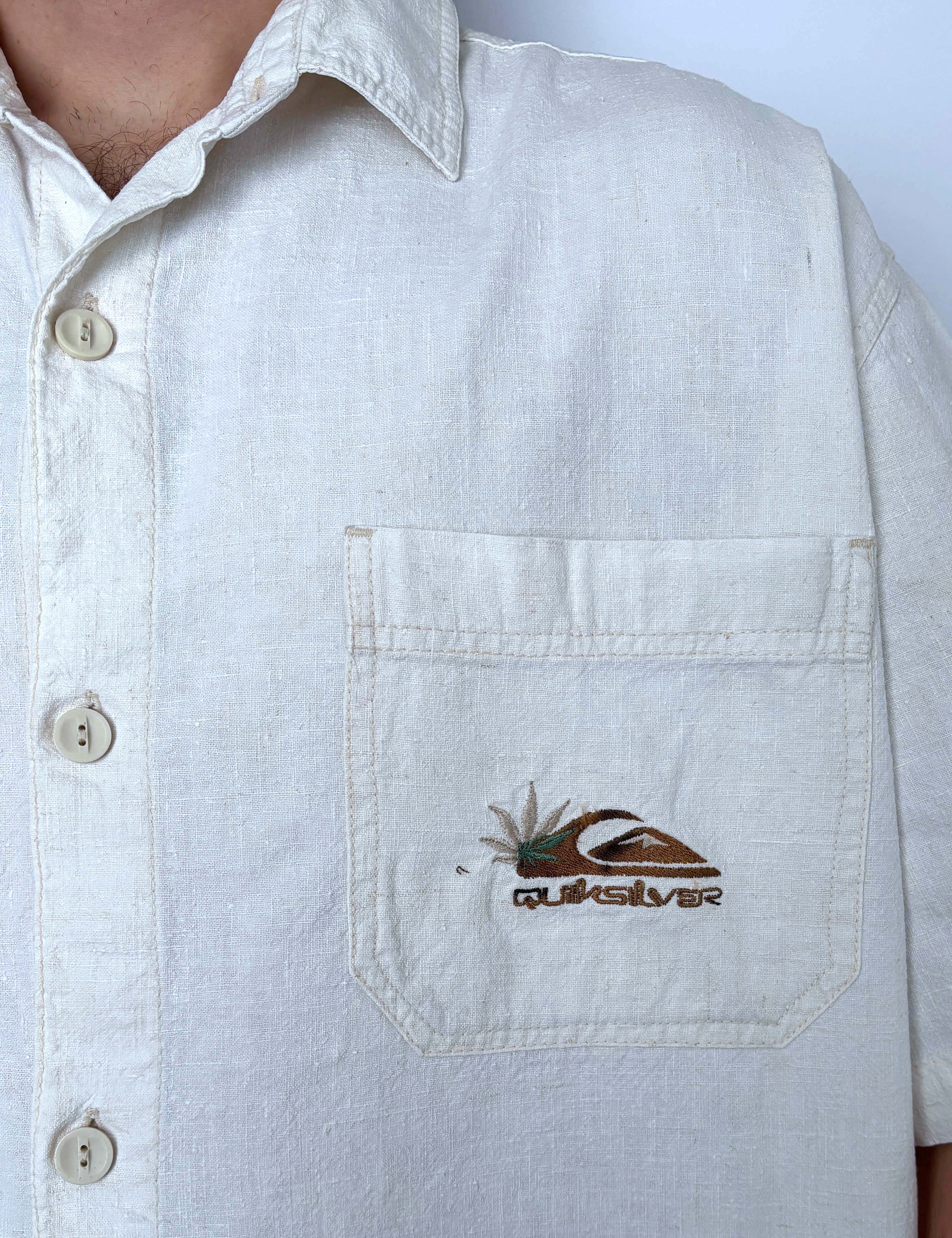 THICK VINTAGE QUIKSILVER HEMP BUTTON UP - XL