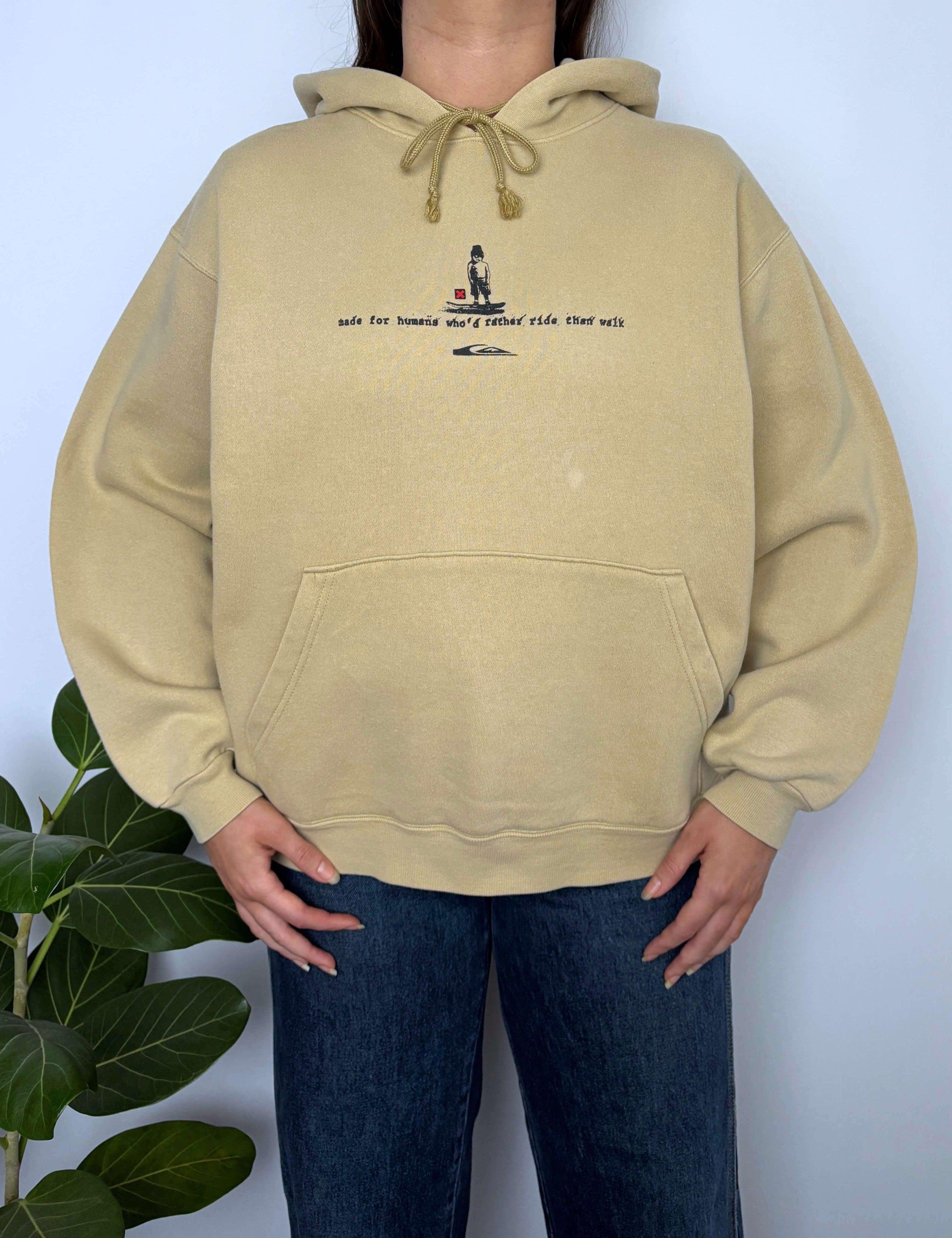 VINTAGE QUIKSILVER 'FOR HUMANS WHO'D RATHER RIDE THAN WALK' HOODIE - XS/10