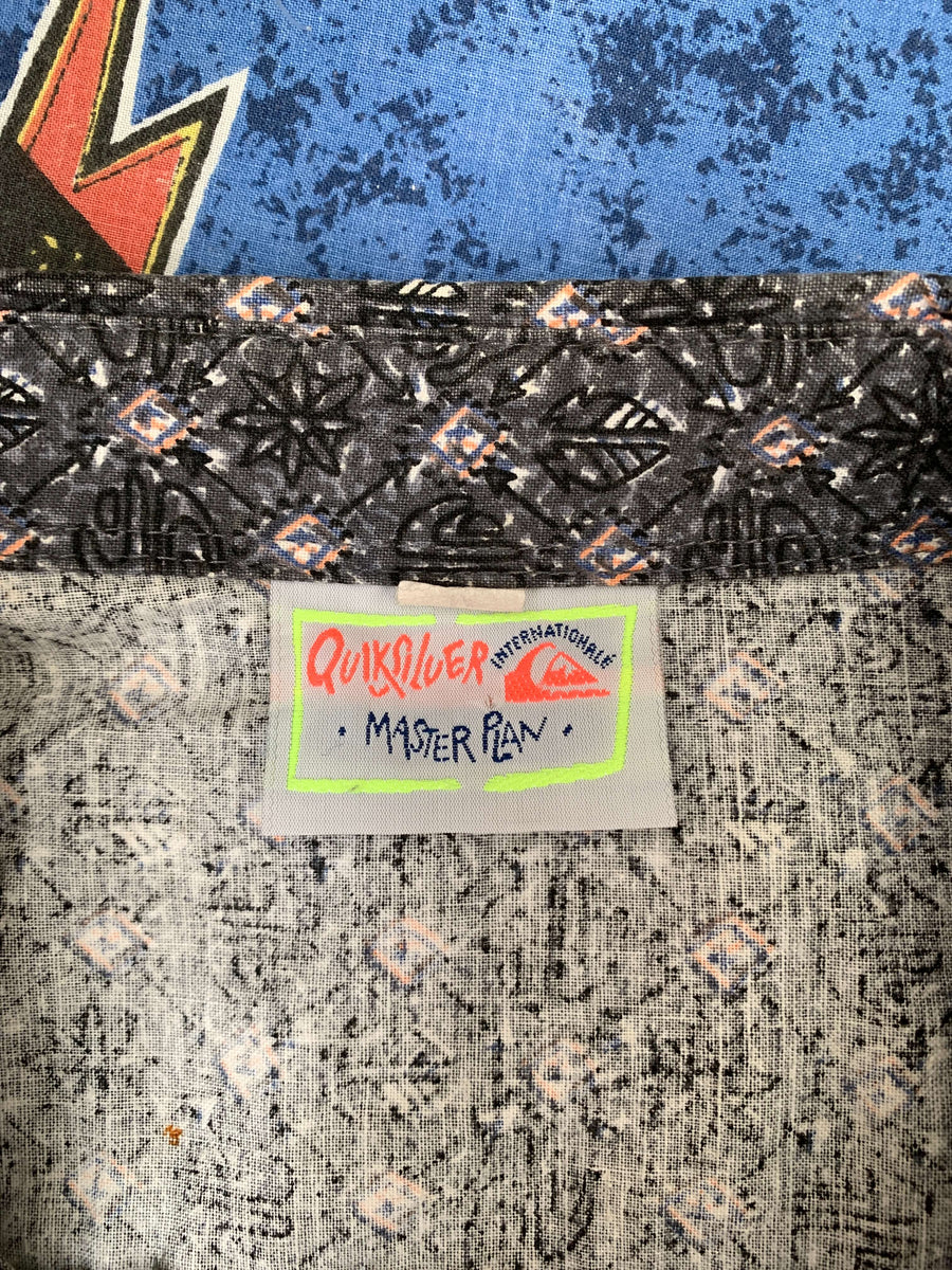 80S QUIKSILVER 'MASTER PLAN' PATTERNED BUTTON UP