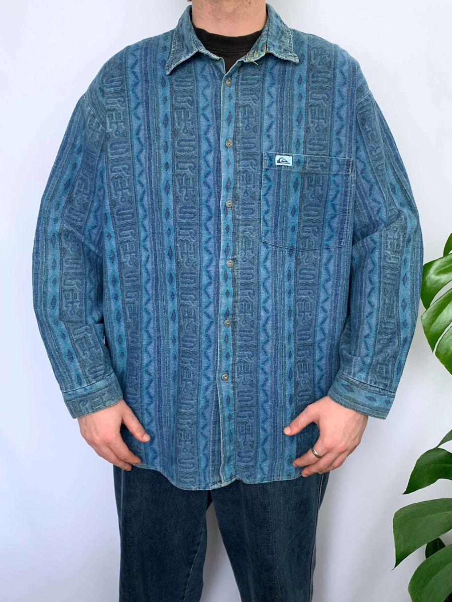 80S QUIKSILVER PATTERNED BUTTON UP - L