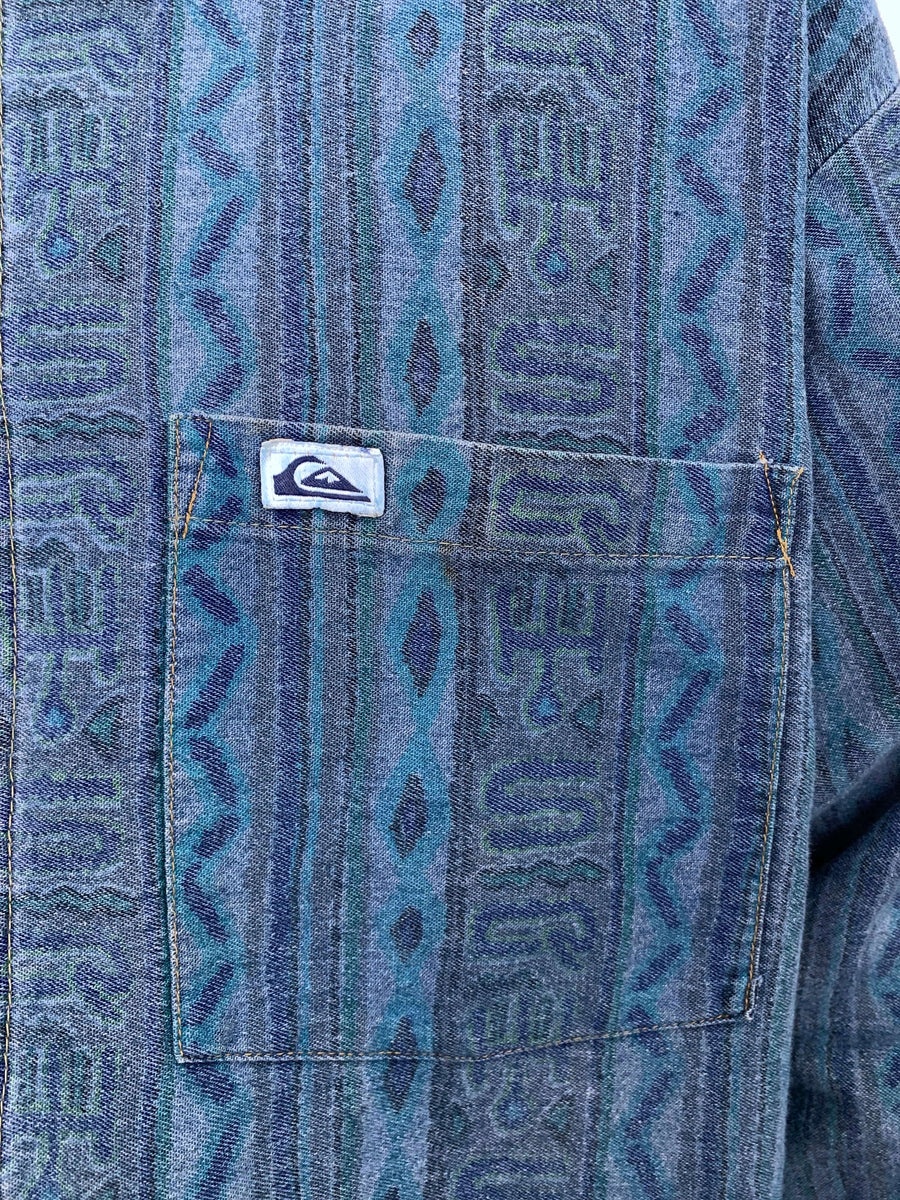 80S QUIKSILVER PATTERNED BUTTON UP - L