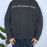 THICK VINTAGE QUIKSILVER SPELLOUT/LOGO LONG SLEEVE TEE - L