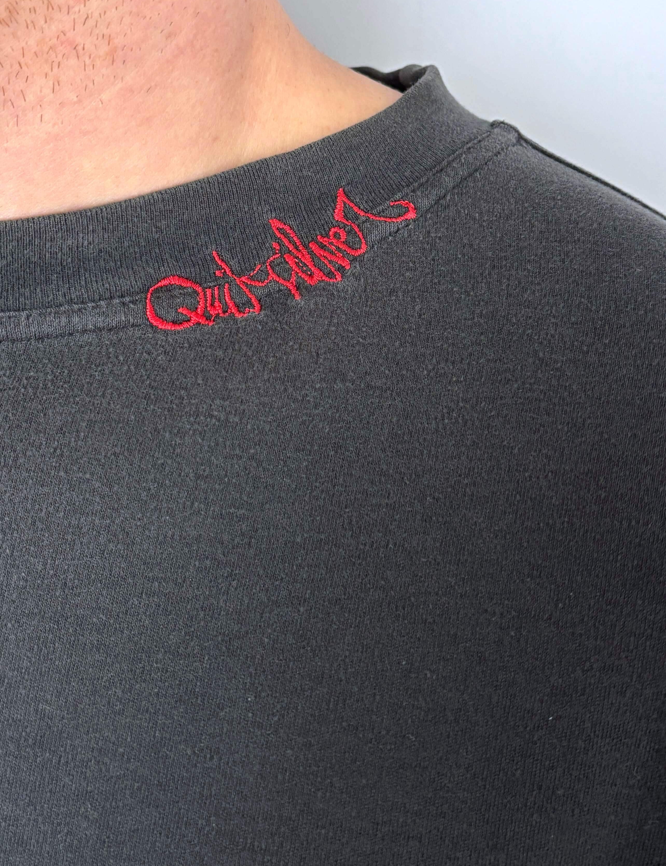 THICK FADED VINTAGE QUIKSILVER EMBROIDERED LONG SLEEVE TEE - XL