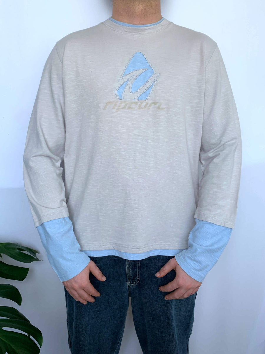 VINTAGE RIP CURL TWO-TONE LONG SLEEVE TEE - L