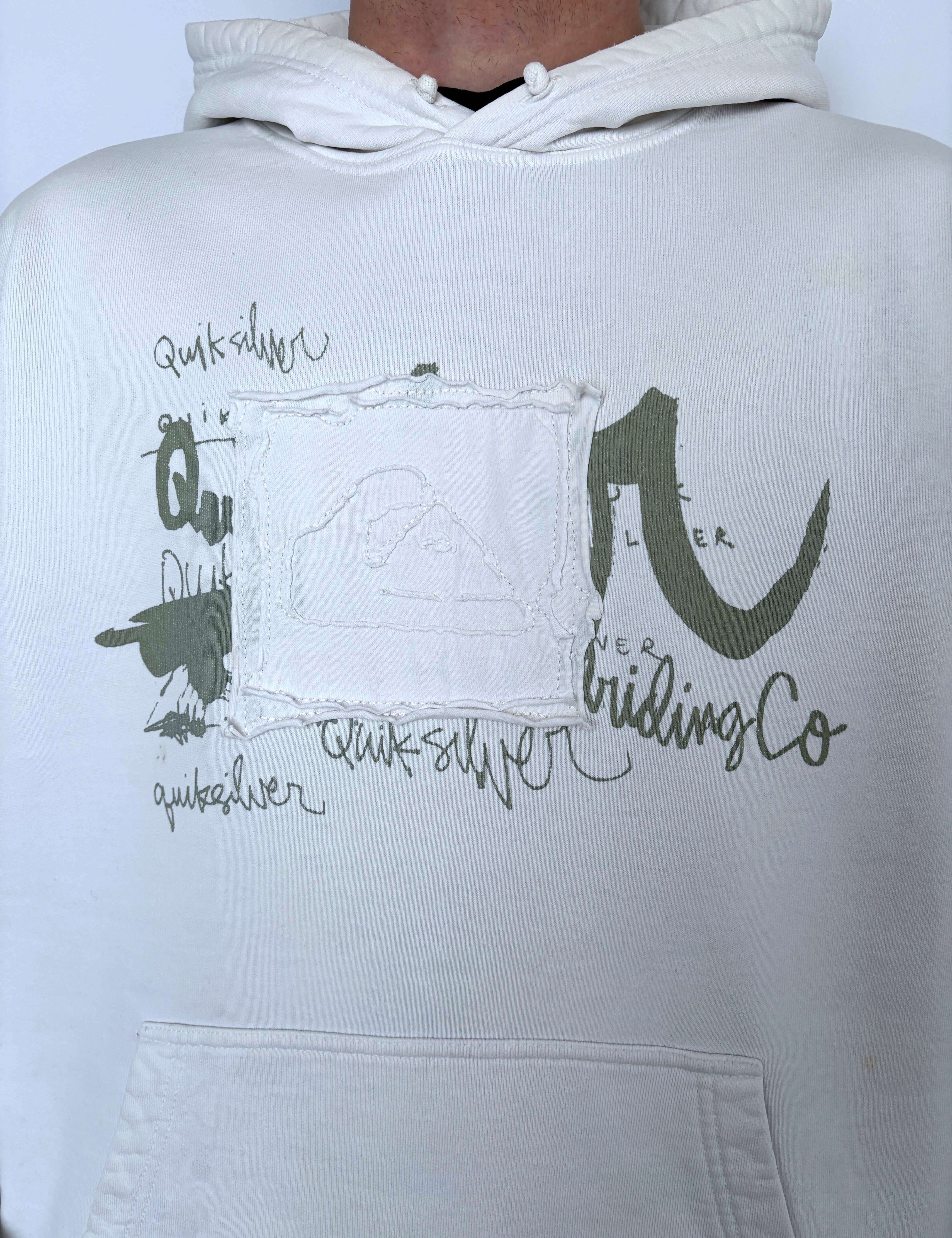 THICK VINTAGE QUIKSILVER BIG LOGO HOODIE - L