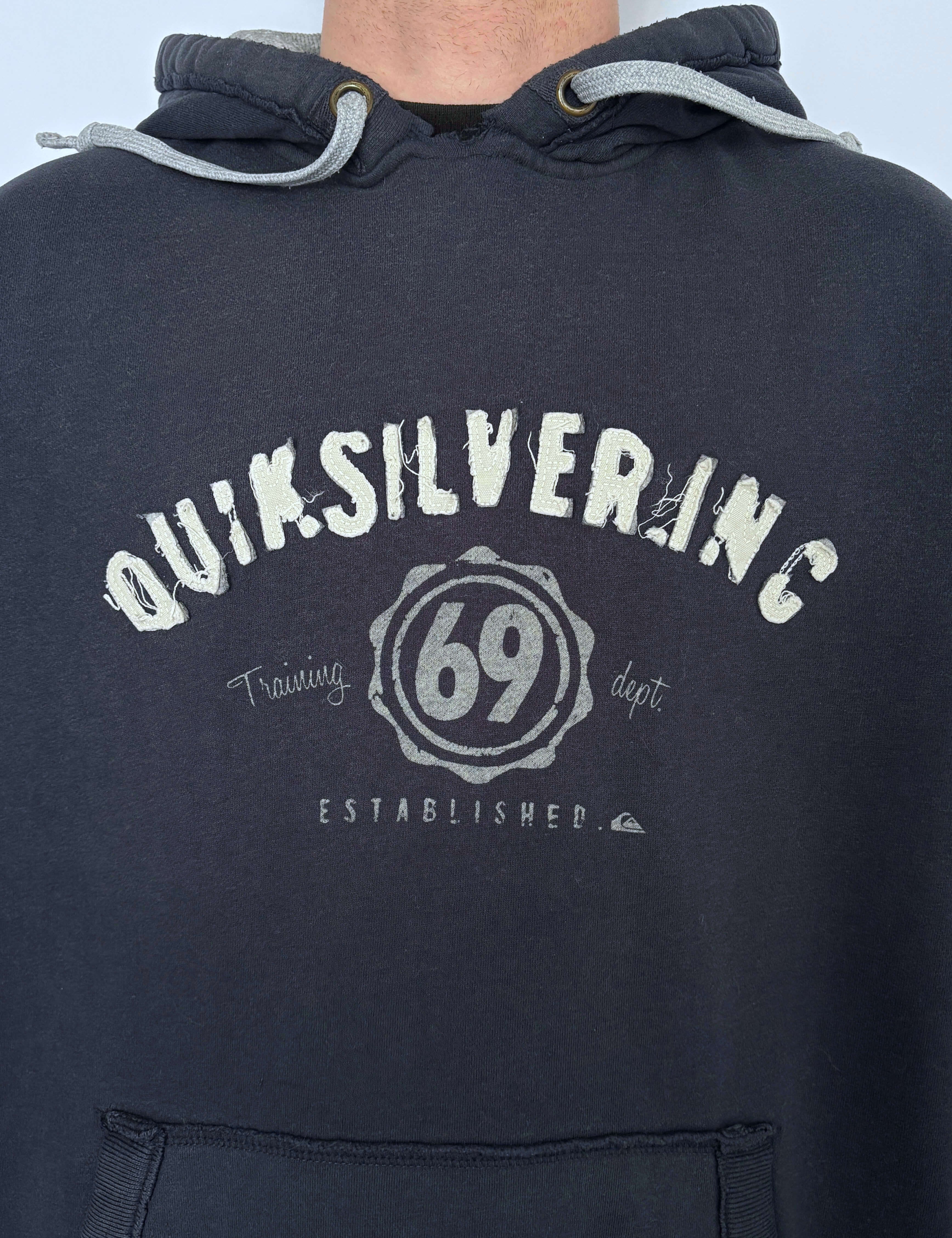 OLD SCHOOL QUIKSILVER SPELLOUT HOODIE - XL