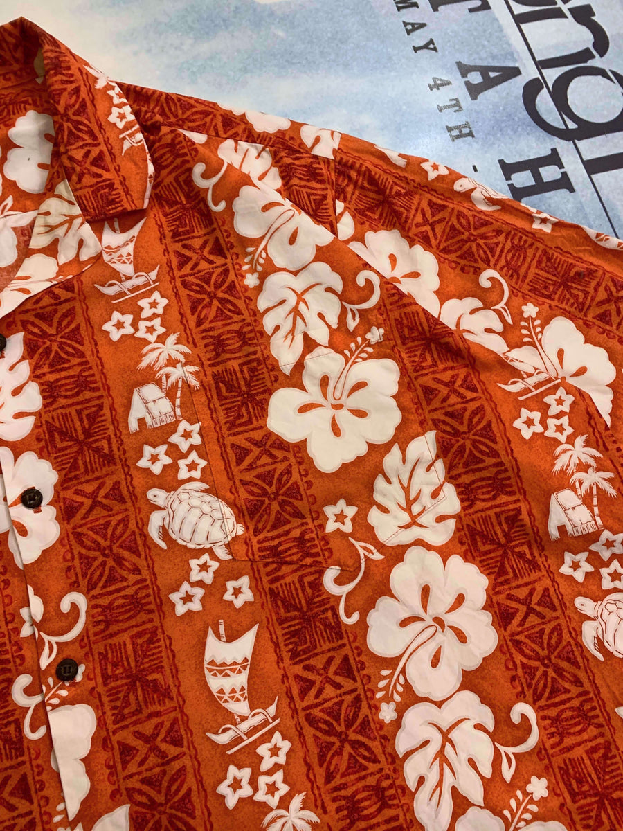 VINTAGE ALOHA REPUBLIC HIBISCUS/TURTLE BUTTON UP