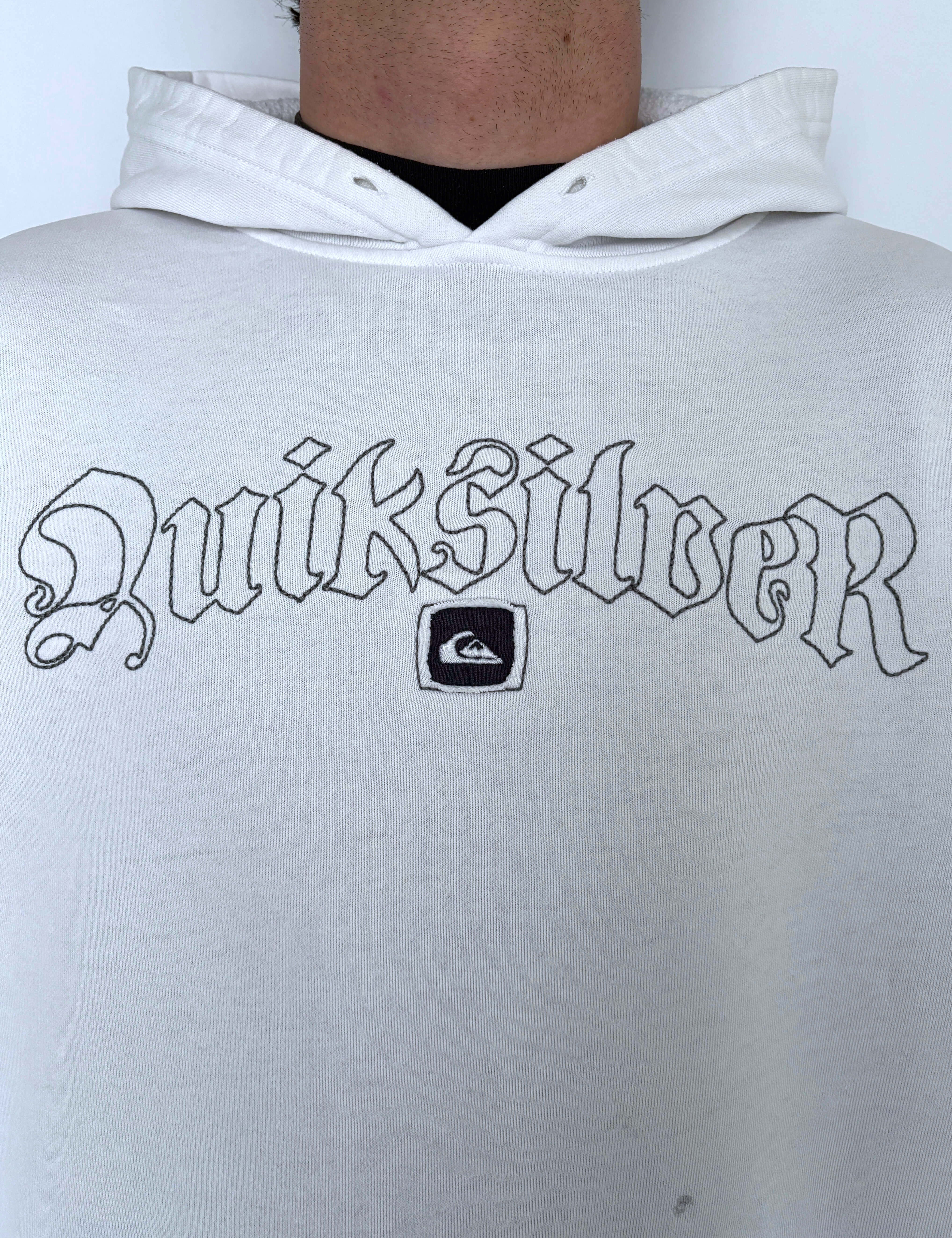 VINTAGE QUIKSILVER STITCHED SPELLOUT HOODIE - L