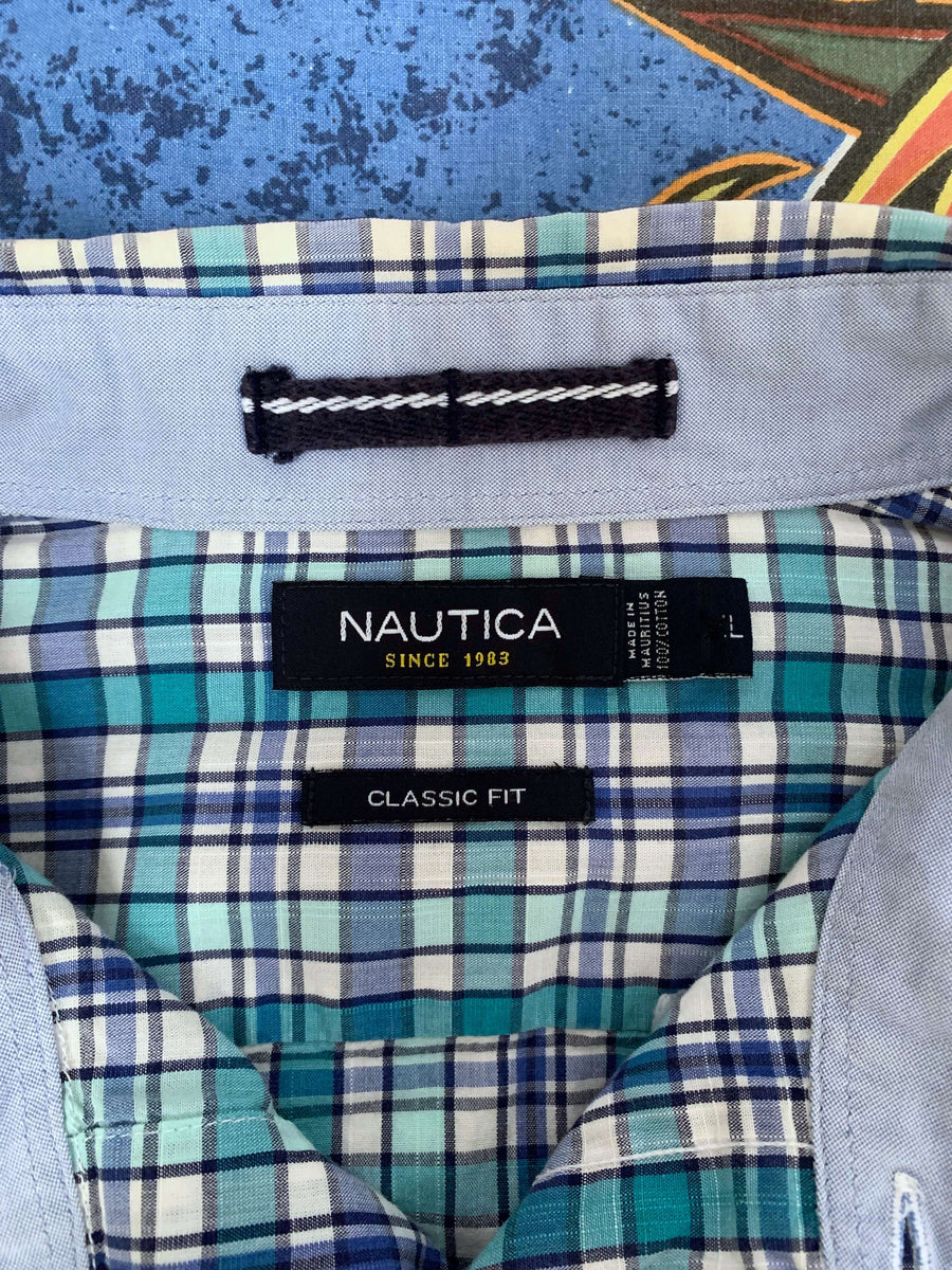VINTAGE NAUTICA CHECK BUTTON UP - L