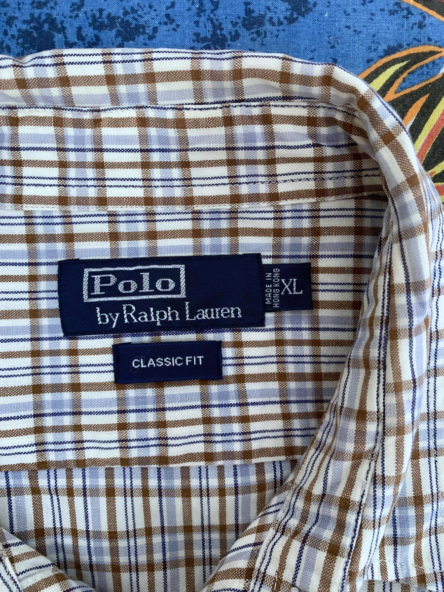 VINTAGE RALPH LAUREN CHECK BUTTON UP - L