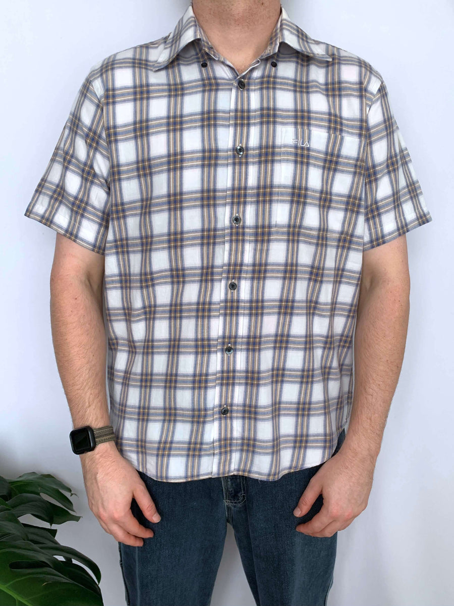 VINTAGE FILA CHECK BUTTON UP - M