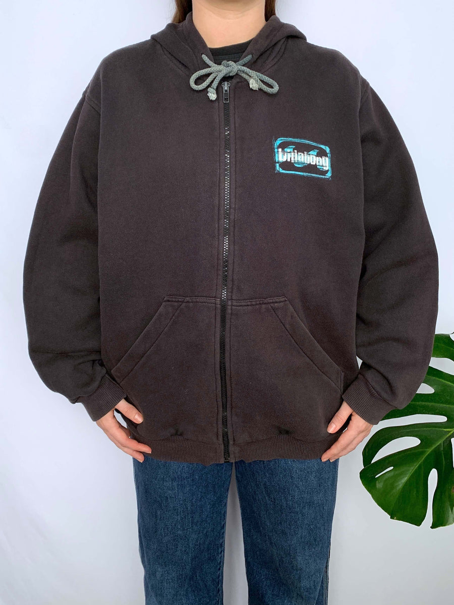 90S BILLABONG GRAPHIC ZIP UP HOODIE - M