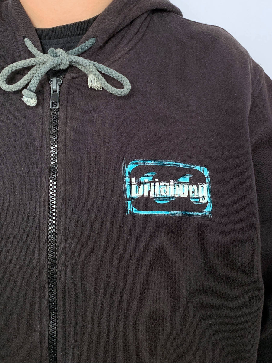 90S BILLABONG GRAPHIC ZIP UP HOODIE - M