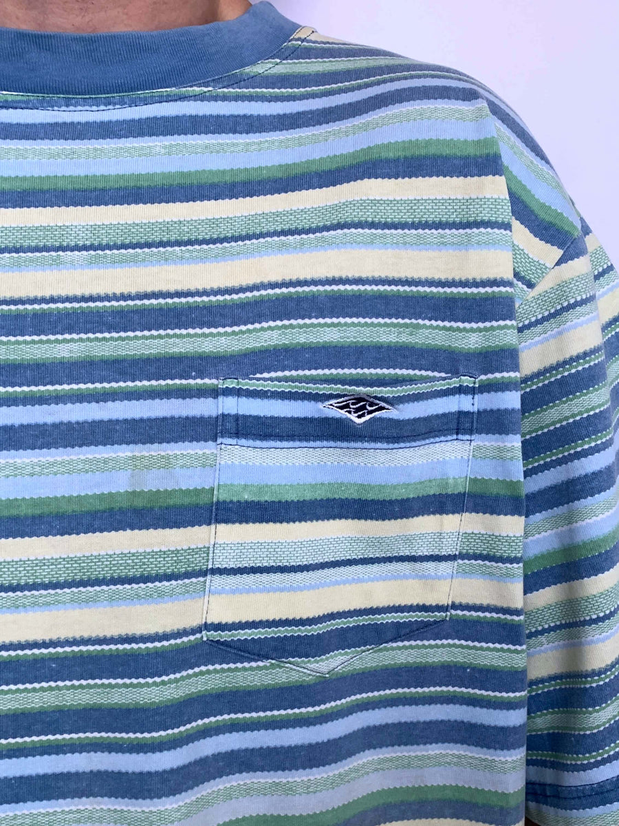 90S BILLABONG POCKET LOGO STRIPE TEE - XL/XXL