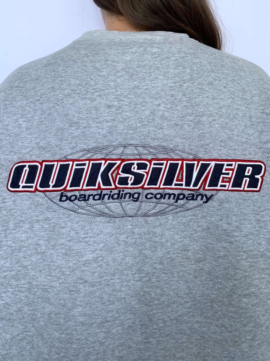 VINTAGE QUIKSILVER TEXTURED EMBROIDERED SPELLOUT CREWNECK - L