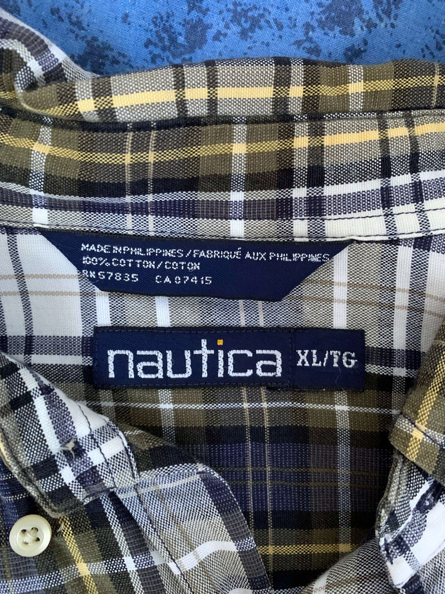 VINTAGE NAUTICA CHECK BUTTON UP - XL/XXL