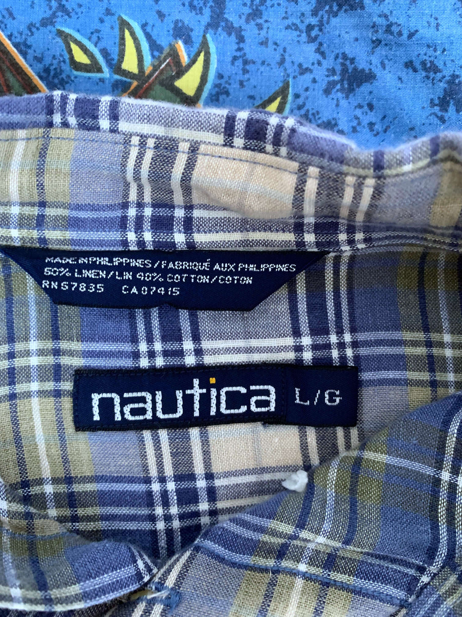 VINTAGE NAUTICA CHECK BUTTON UP - XL