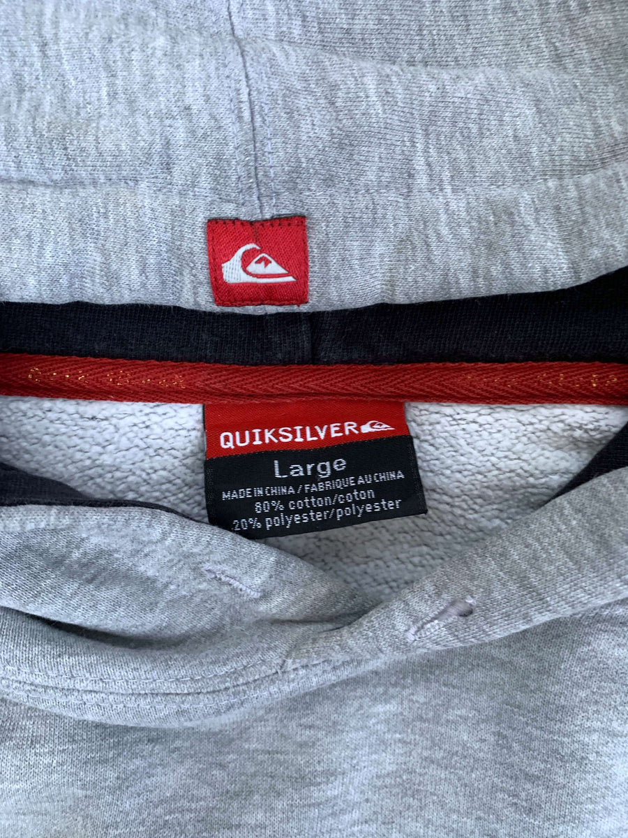 VINTAGE QUIKSILVER BIG FELT SPELLOUT HOODIE - L