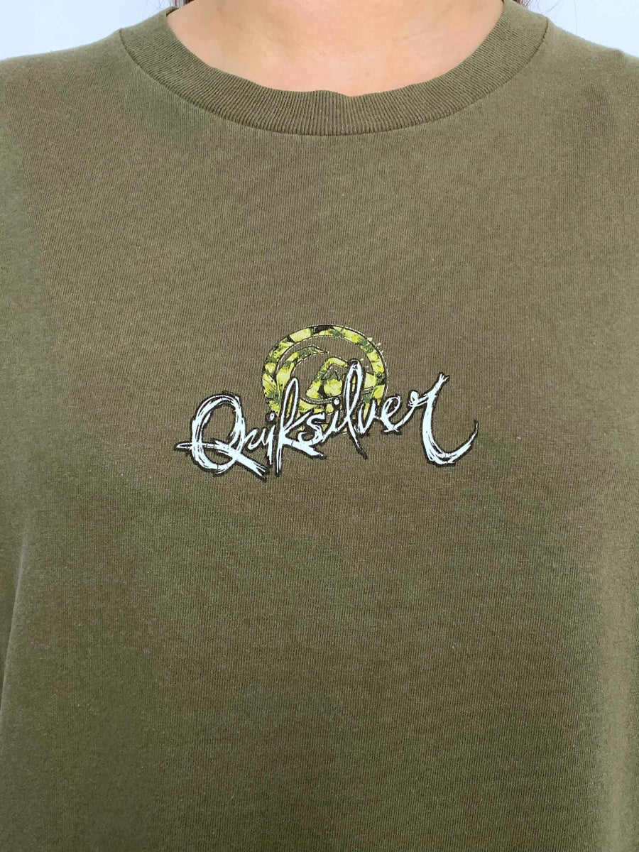 KHAKI VINTAGE QUIKSILVER HIBISCUS LOGO TEE - M